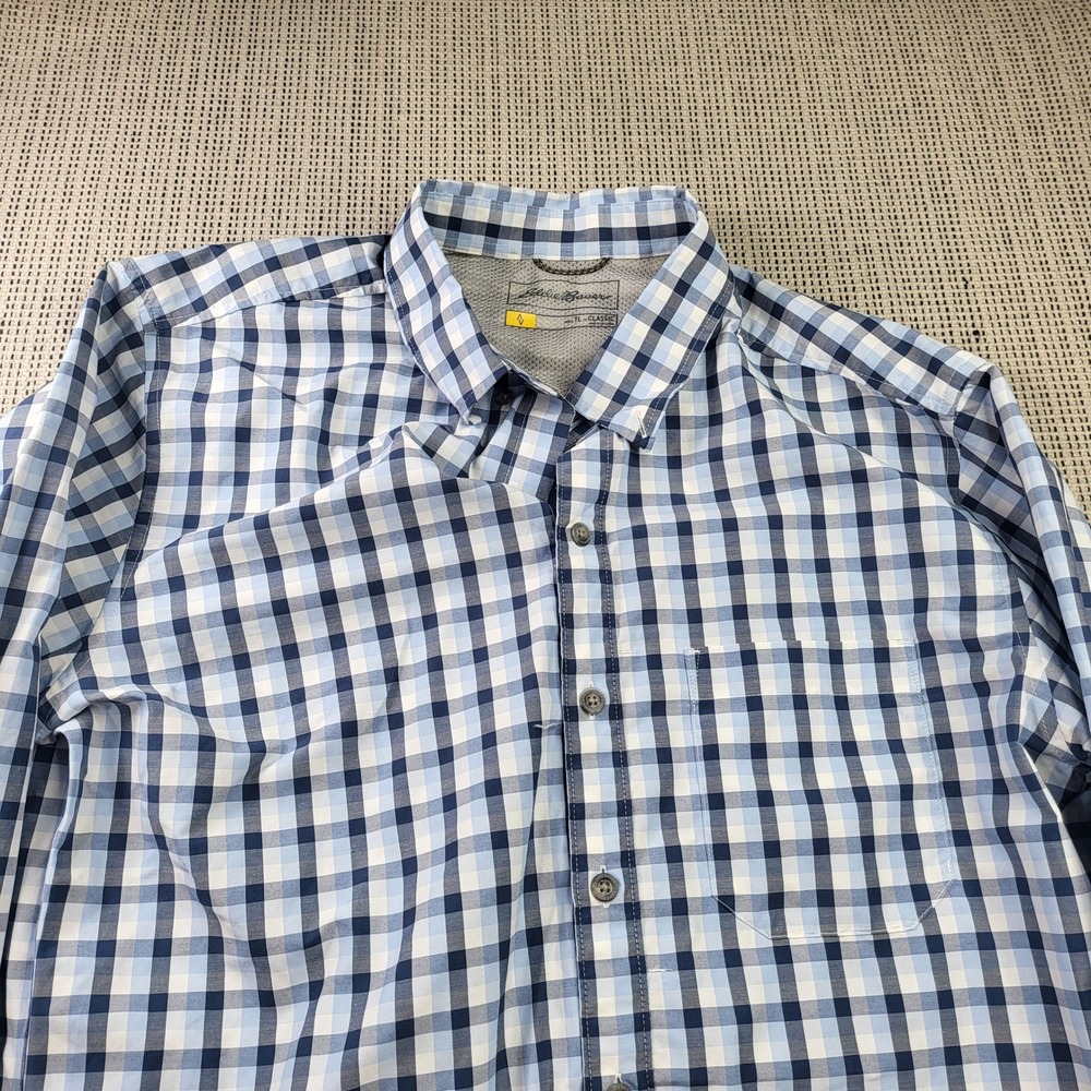 Eddie Bauer Button Down Shirt Mens TL Blue Gingham Classic Fit Mesh Yoke